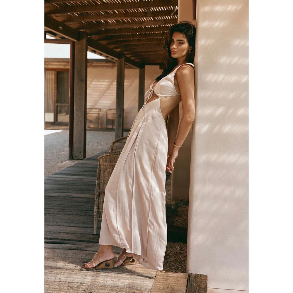 Sabo Skirt Eliska Dress Stone XS Cutout Tie Front Open Back Maxi Dress - Picture 7 of 16